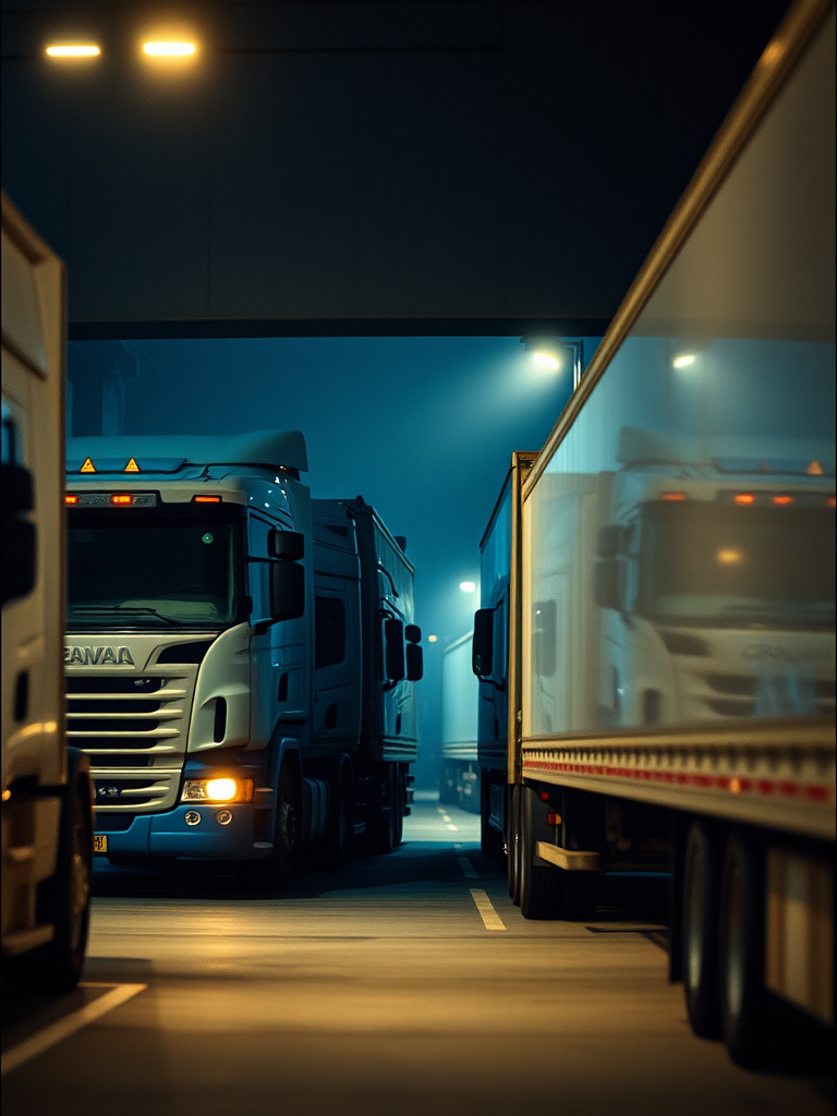 trucks seen from the loading dock